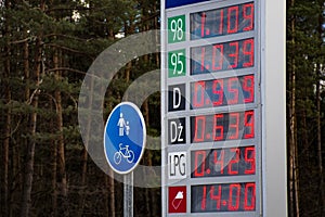 Gas prices at gas and service station