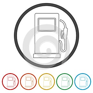 Gas pump icon, Gasoline and diesel fuel symbol, 6 Colors Included