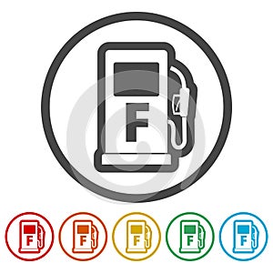 Gas pump icon, Gasoline and diesel fuel symbol, 6 Colors Included