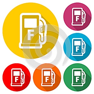 Gas pump icon, Gasoline and diesel fuel symbol, color icon with long shadow