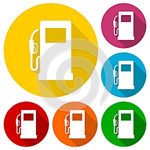 Gas pump icons set with long shadow