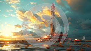 Gas rig drills deep into the ground, extracting resources to power cities and industries worldwide