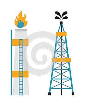 Gas rig station and oil recovery platform flat icon vector illustration.