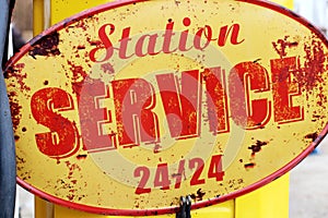 Gas station 24 hour retro vintage sign france