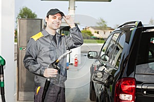 Gas station attendant at work