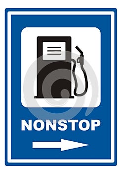 Gas station, blue background, road sign, nonstop, eps.
