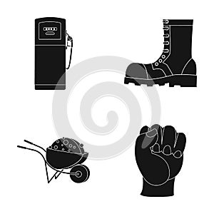 Gas station, boot and other web icon in black style. wheelbarrow, fist icons in set collection.
