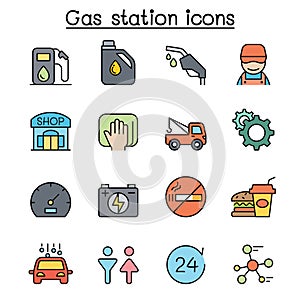 Gas station color line icon set