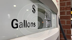 Gas station fuel meter counter price Close up of car refueling by increasing petrol costs. Wide shot footage
