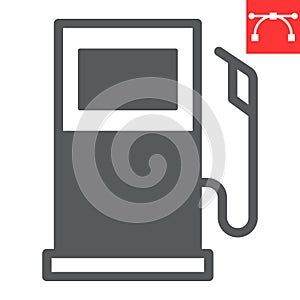 Gas station glyph icon, fuel and gasoline, petrol pump vector icon, vector graphics, editable stroke solid sign, eps 10.
