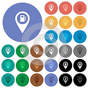 Gas station GPS map location round flat multi colored icons