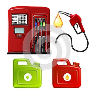 Gas Station Hosepipe And Canisters Set Vector