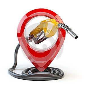 Gas station icon isolated on white background. Pin with gas noz