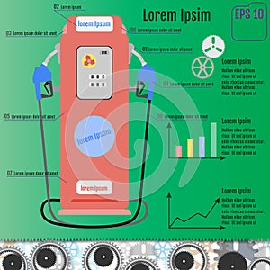 Gas station infographic. Retro petrolium station infograhic concept. Vector