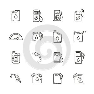 Gas Station line icon set with oil benzin, fuel nozzle photo