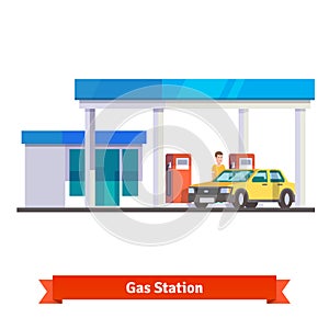 Gas station with man fuelling car