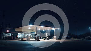 Gas station at night. Generative AI