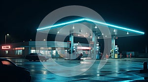 Gas station at night. Generative Ai