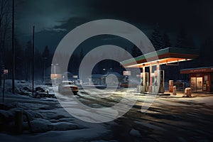 Gas station at night. Renewable power concept. Generative AI