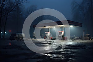 Gas station at night. Renewable power concept. Generative AI