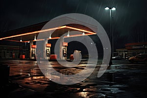 Gas station at night. Renewable power concept. Generative AI