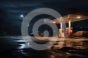 Gas station at night. Renewable power concept. Generative AI