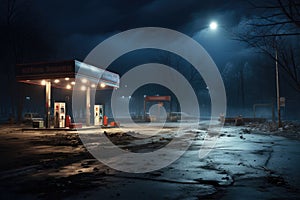 Gas station at night. Renewable power concept. Generative AI