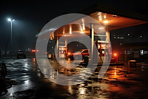 Gas station at night. Renewable power concept. Generative AI