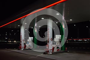 Gas station at night by the road