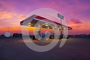 Gas station at night in United States