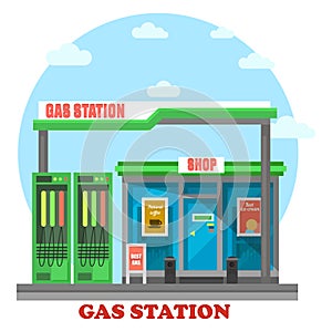 Gas station or petrol store, market or shop