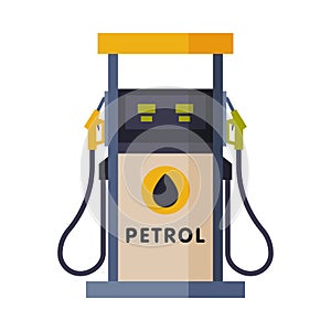 Gas Station Pump, Gasoline and Petroleum Industry Flat Style Vector Illustration on White Background
