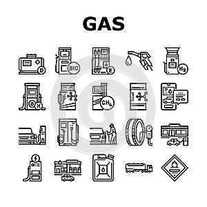 Gas Station Refueling Equipment Icons Set Vector