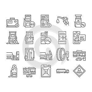 Gas Station Refueling Equipment Icons Set Vector .