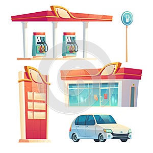 Gas station refueling service isolated items set