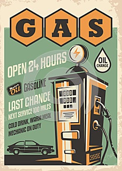 Gas station retro poster design