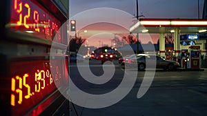 Gas Station Rising Fuel Prices at Dusk