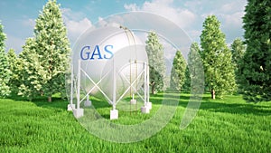 Gas station sphere on nature back forest green grass 3d