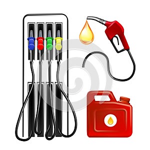 Gas Station Tool, Hosepipe And Canister Set Vector