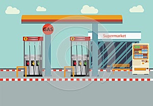 Gas station Vector flat illustration.