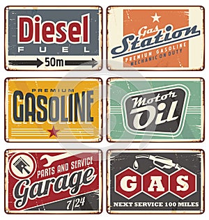 Gas stations and car service vintage tin signs