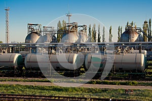 Gas storage sphere tanks and train tanks in petrochemical factory