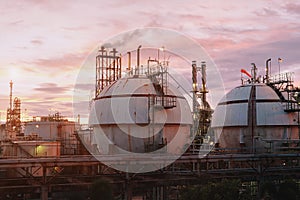 Gas storage spheres tank in petrochemical plant