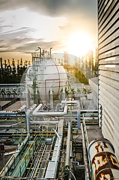 Gas storage spheres tank in petrochemical plant