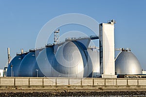 Gas storage tanks in the harbour area in Hamburg, Germany