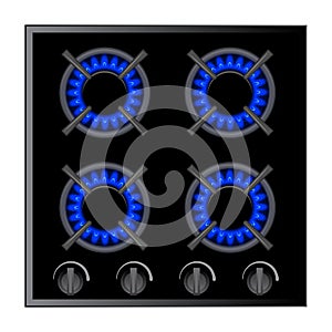 Gas stove burner illustration over dark, Vector