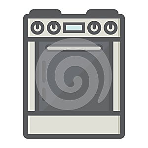 Gas stove colorful line icon, kitchen appliance