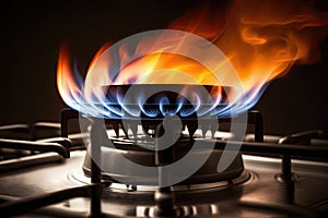A Gas Stove With A Flame Coming Out Of The Burner. Generative AI
