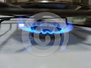 Gas stove flame in domestic kitchen