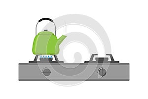 Gas stove and kettle flat design illustration